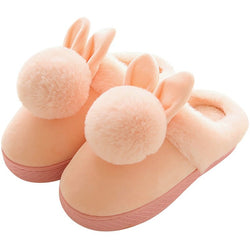 Rabbit Faux Fur Women's Slippers | Bunny Pom House Slippers
