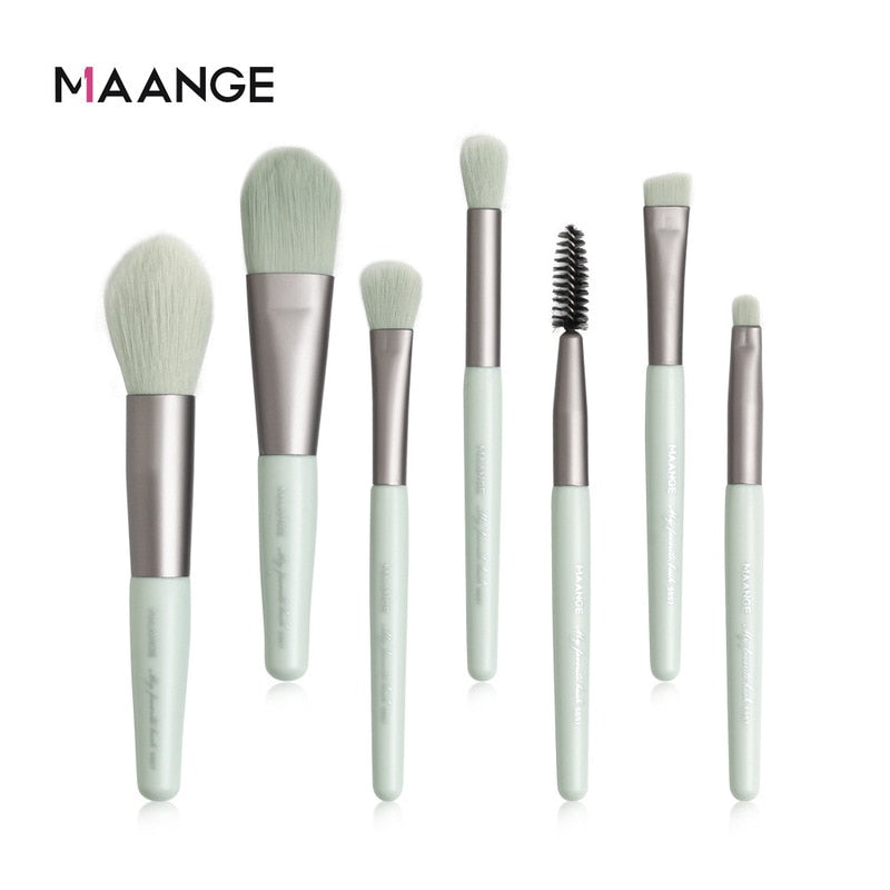 MAANGE 7Pcs Makeup Brushes Mini Set Cosmetic Powder Eye Shadow Foundation Blush Blending Beauty Make Up Tools