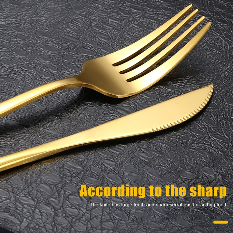 24pcs Gold Dinnerware Set Stainless Steel Tableware Set Knife Fork Spoon Luxury Cutlery Set Gift Box