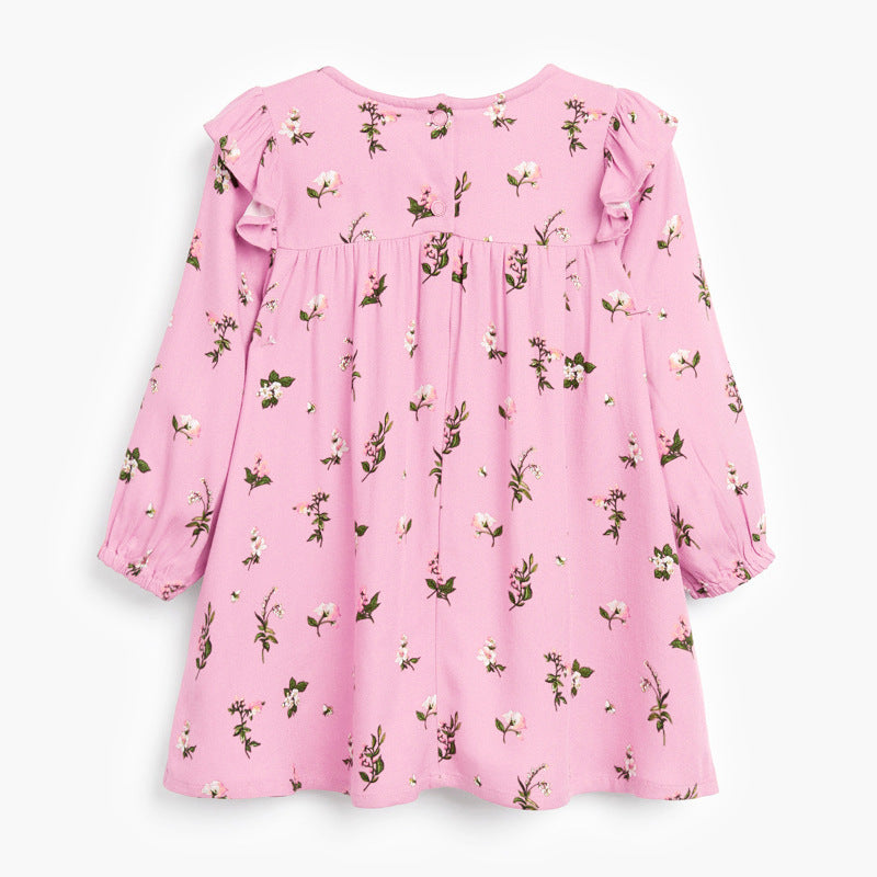 V-TREE Cute Baby Girl Dresses Floral Printed Toddler Kid Long-sleeved Dress Children Clothing