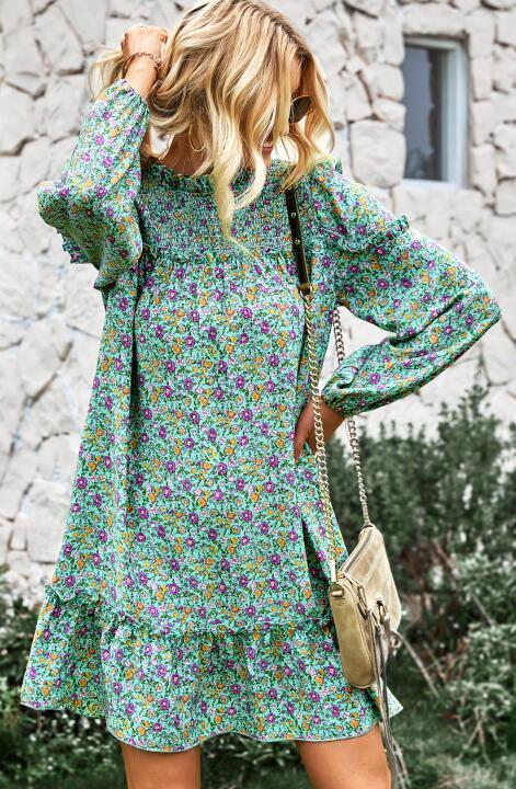 Women's fashion waist reduction holiday loose Floral Dress