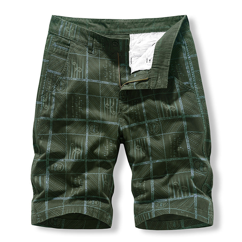 Work wear shorts men's washing pure cotton middle pants lattice casual four pocket pants