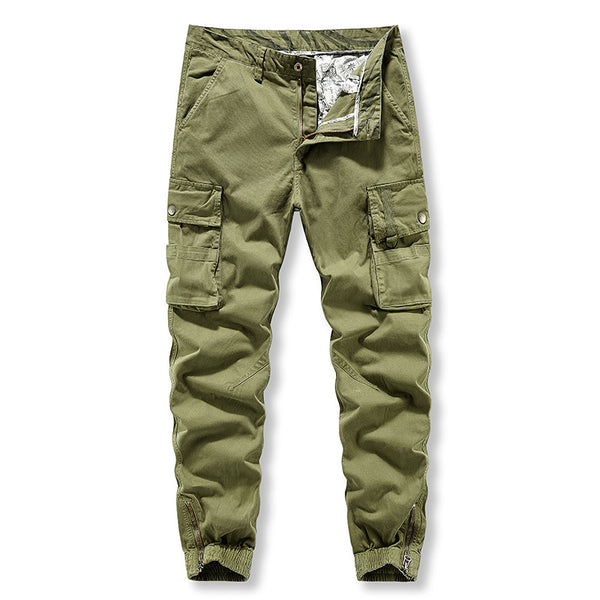 Washed solid color overalls, men's fashion, versatile, zipper pants, Multi Pocket sports and leisure pants