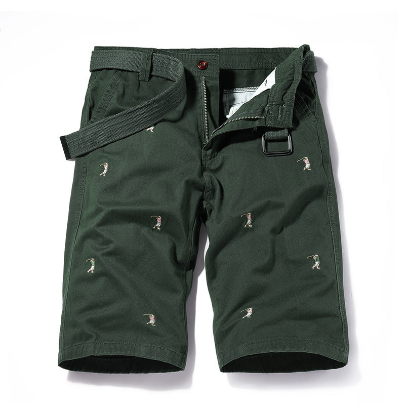 Shorts: Men's simple, classic, versatile, washed Figure Embroidered casual overalls, six point sports pants