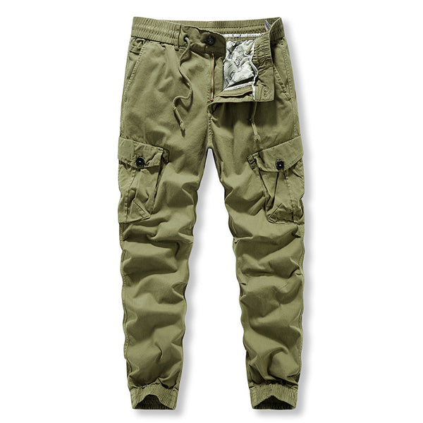 Multi bag overalls: Men's outdoor sports trend; versatile; washed solid color casual pants; pants