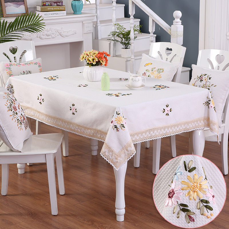 Chinese embroidered table cloth cloth garden table cloth cotton linen table cloth small fresh minimalist round table cloth coffee table cloth