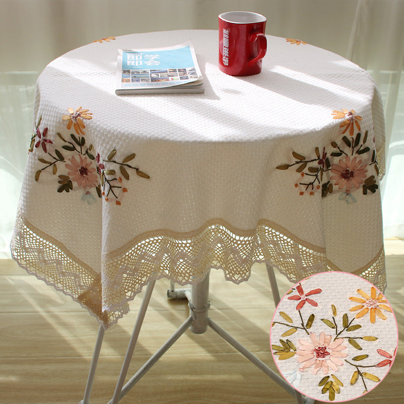 Chinese embroidered table cloth cloth garden table cloth cotton linen table cloth small fresh minimalist round table cloth coffee table cloth