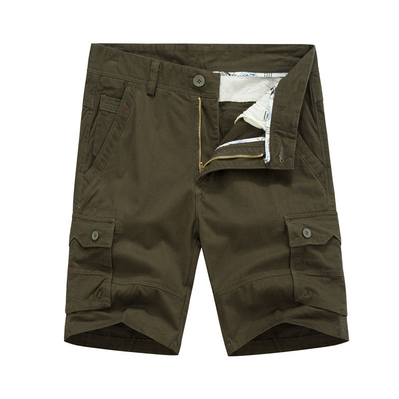 Shorts: Men's fashion, versatile, washed solid color, multi pocket, work wear, casual pants, printed sports pants