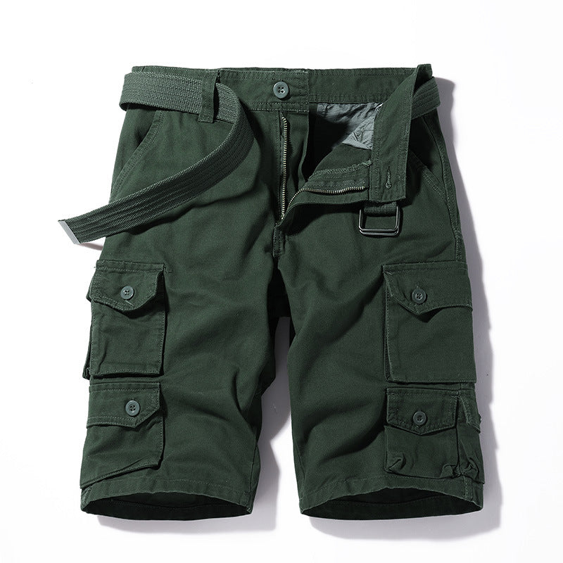 Shorts: Men's simple, classic, versatile, washed, Multi Pocket casual overalls, six point sports men's pants
