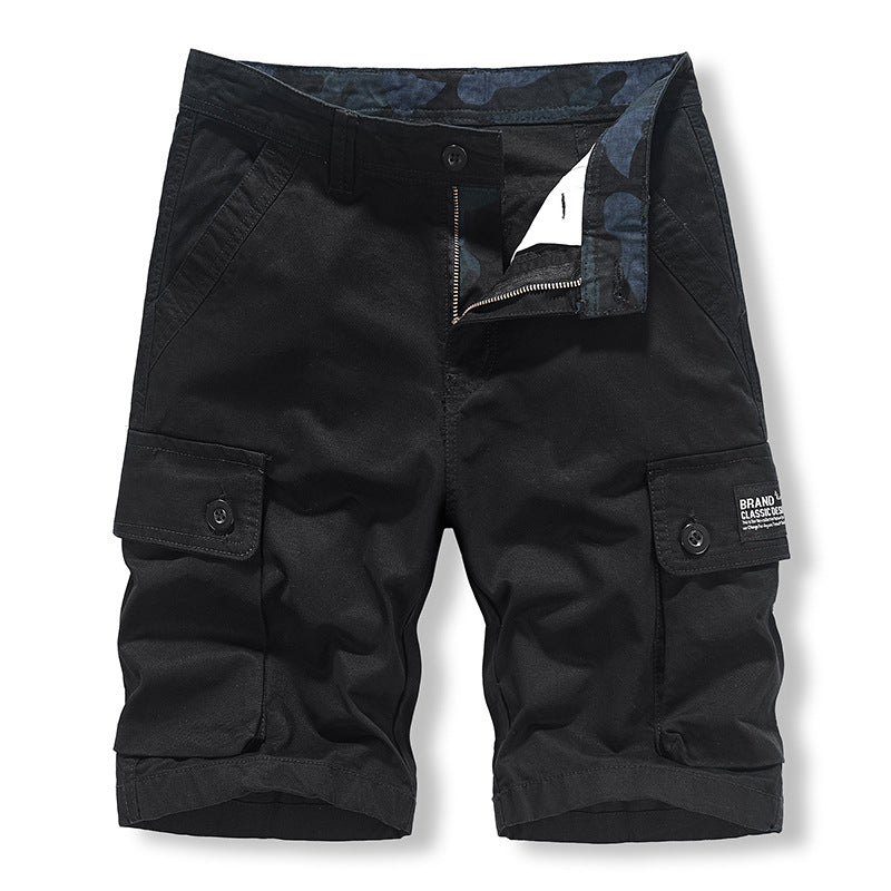 Work Shorts men's casual pure cotton washing sports five point multi bag pants