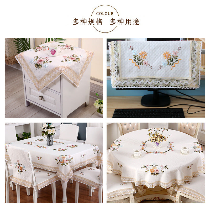 Chinese embroidered table cloth cloth garden table cloth cotton linen table cloth small fresh minimalist round table cloth coffee table cloth