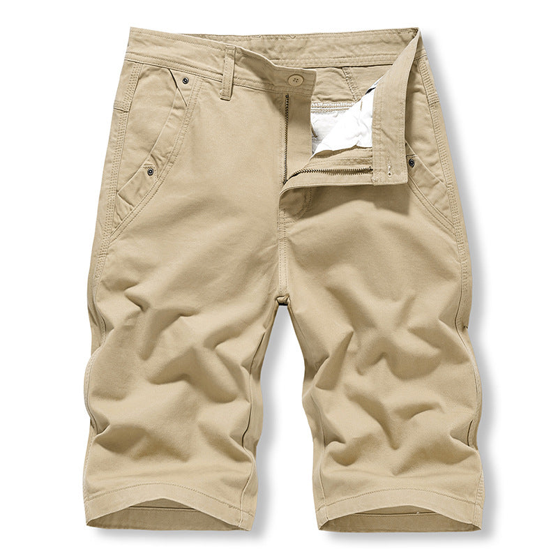 Shorts: Men's simple, classic, versatile, washed solid color casual overalls, six point sports men's pants