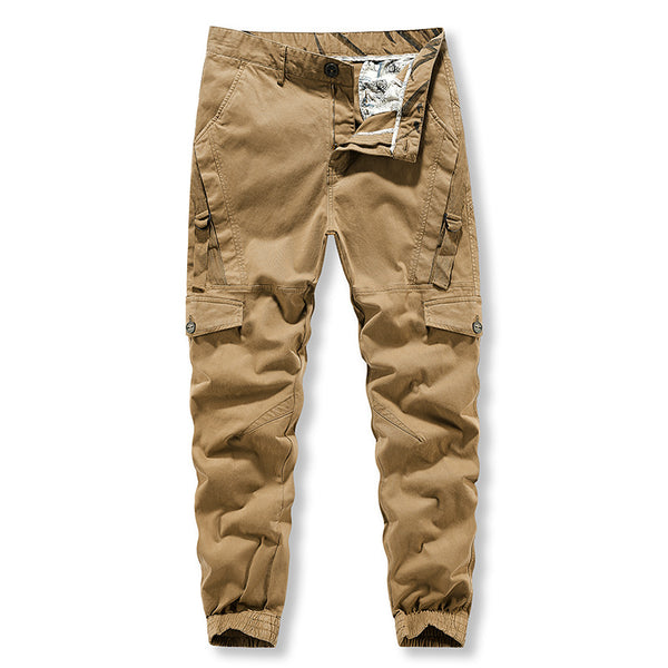 Large size work wear pants men's work wear versatile washed solid color multi bag casual pants