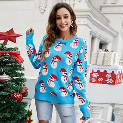 #Christmas# Long Sleeve Round Neck Pullover Snowman Sweater