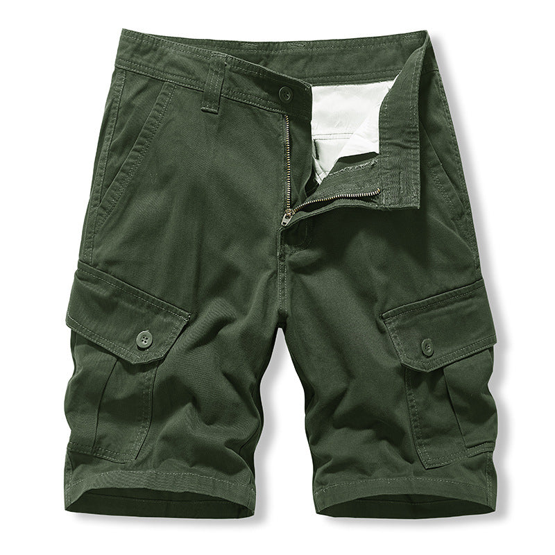 Work Shorts: Men's trend: versatile, washed, Multi Pocket casual pants, pure cotton five point sports men's pants