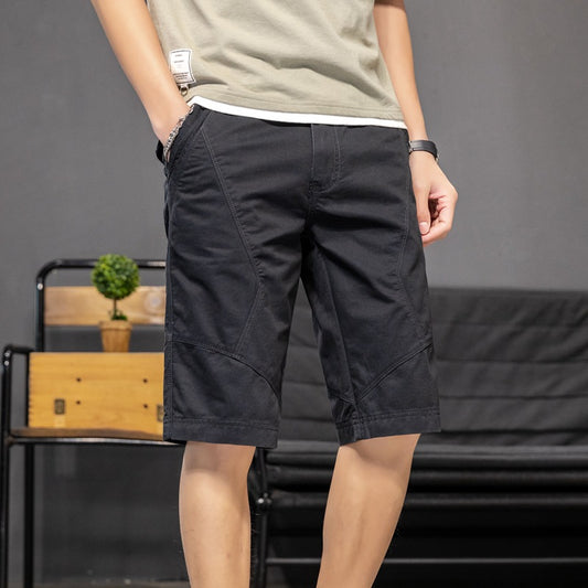 Shorts: Men's trend: versatile, washed, solid color, splicing, work wear, casual pants, loose, straight tube, movable pants