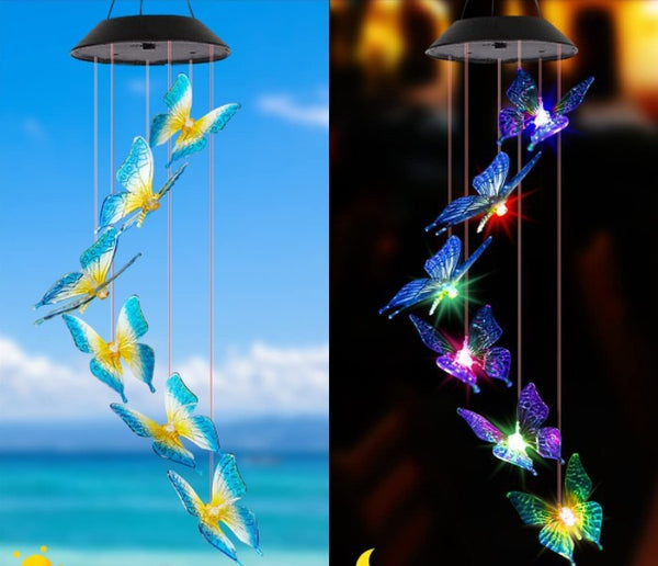 Hot selling solar LED colorful hummingbird wind chime lamp particle ball red bird wind chime lamp outdoor decoration light garden light