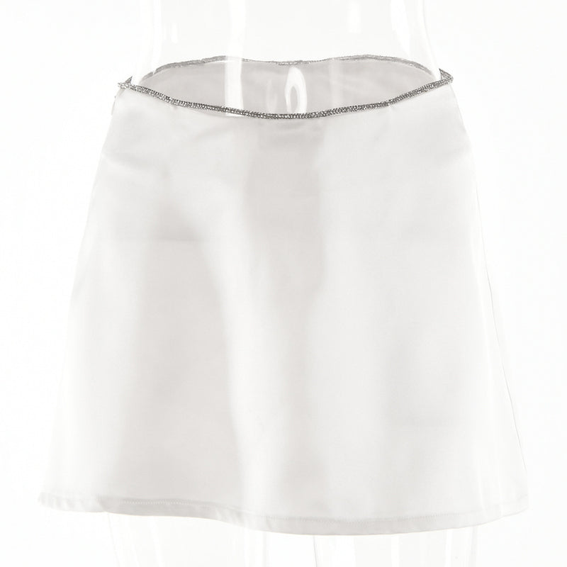 Spice Girls slim Rose Satin high waist lace up short skirt long sleeve cardigan two piece set for women