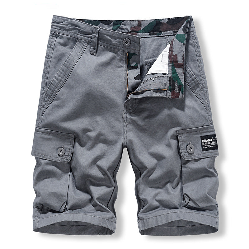 Work Shorts men's casual pure cotton washing sports five point multi bag pants