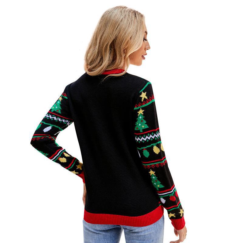 #Christmas# Long Sleeve Round Neck Pullover Sweater Christmas Tree