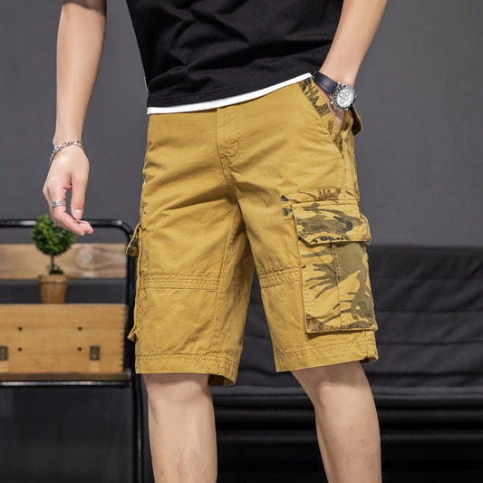 Shorts: Men's fashion, versatile, washed ready-made clothes, dyed and inserted camouflage, Multi Pocket work clothes, casual pants, dynamic pants