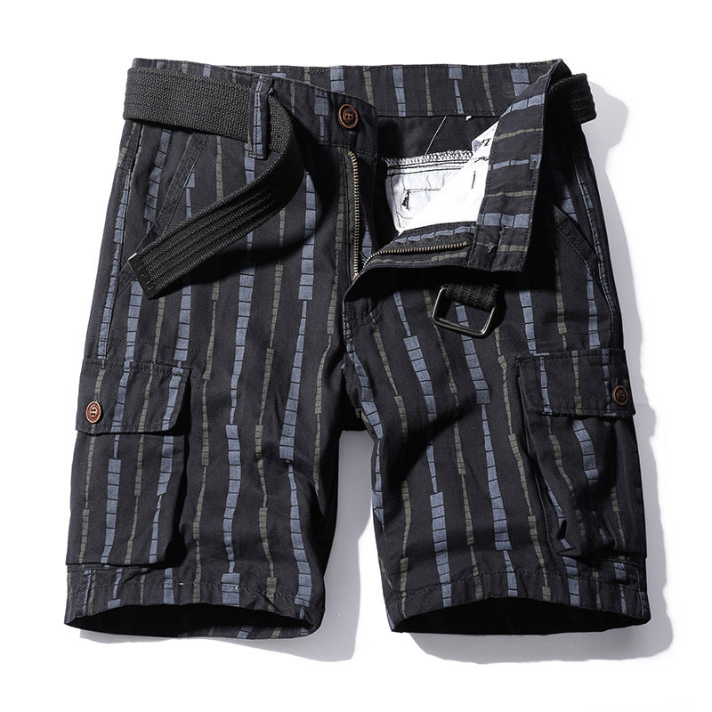 striped washed cotton pockets cargo pants bermuda