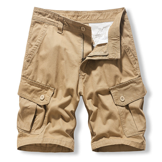 Work Shorts: Men's trend: versatile, washed, Multi Pocket casual pants, pure cotton five point sports men's pants