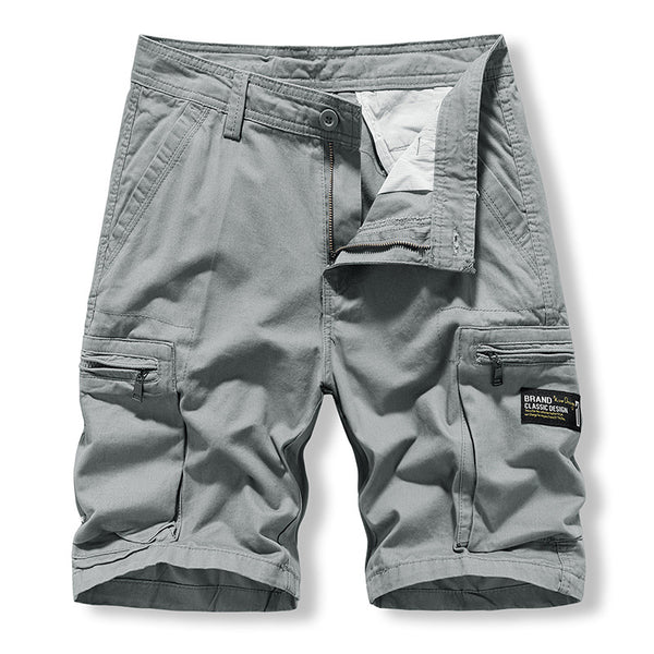 Work wear shorts men's casual pure cotton water wash sports 5-point zipper pocket multi bag pants