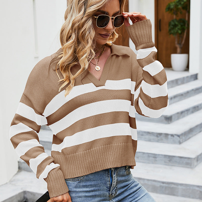 Loose Striped Casual Long Sleeved Pullover Sweater