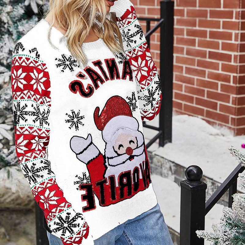 #Christmas# Long Sleeve Round Neck Pullover Sweater Santa Claus
