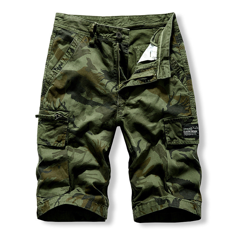 Khmer overalls shorts men's casual dynamic water wash camouflage Multi Pocket six point pants