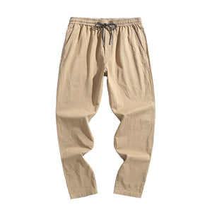 Work wear pants: Men's new Korean style trend, pure color, loose and thin, drawstring, elastic waist, casual pants