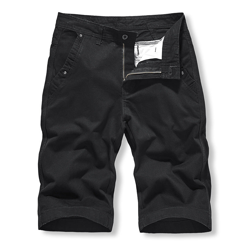 Shorts: Men's simple, classic, versatile, washed solid color casual overalls, six point sports men's pants