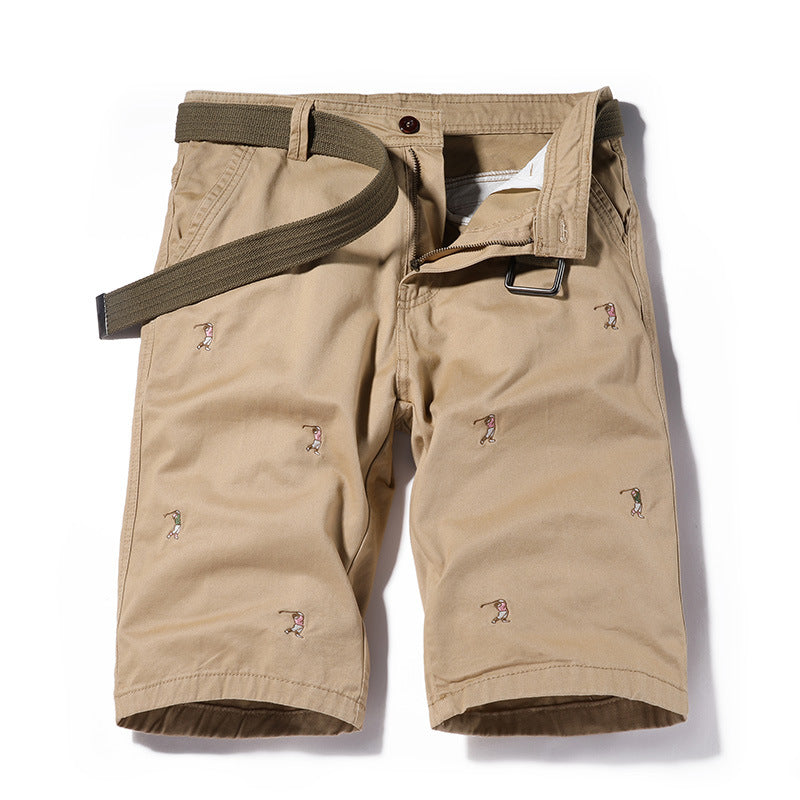 Shorts: Men's simple, classic, versatile, washed Figure Embroidered casual overalls, six point sports pants