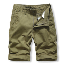 Casual Shorts: Men's fashion, middle-aged and old-age sports, washed pure cotton pants, solid color work clothes, 5-point shorts