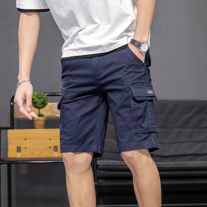Shorts: Men's fashion, versatile, washed solid color, multi pocket, work wear, casual pants, printed sports pants