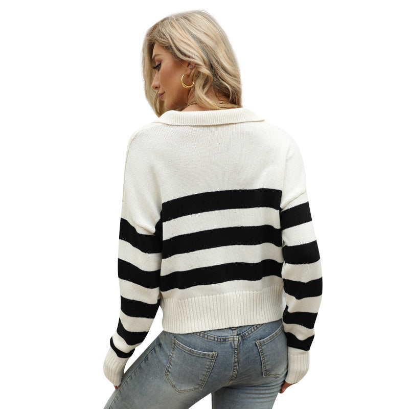 Loose Striped Casual Long Sleeved Pullover Sweater