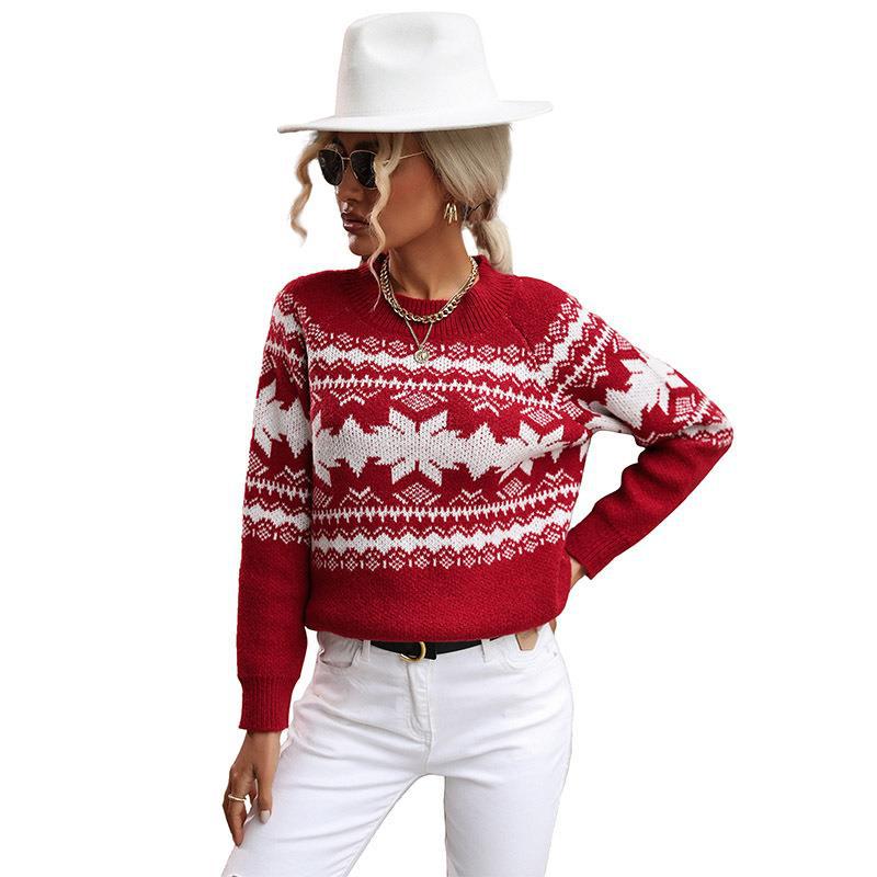#Christmas# Long Sleeved Round Neck Pullover Sweater