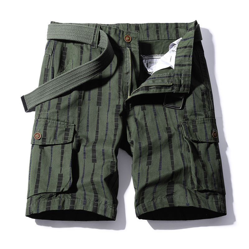 striped washed cotton pockets cargo pants bermuda