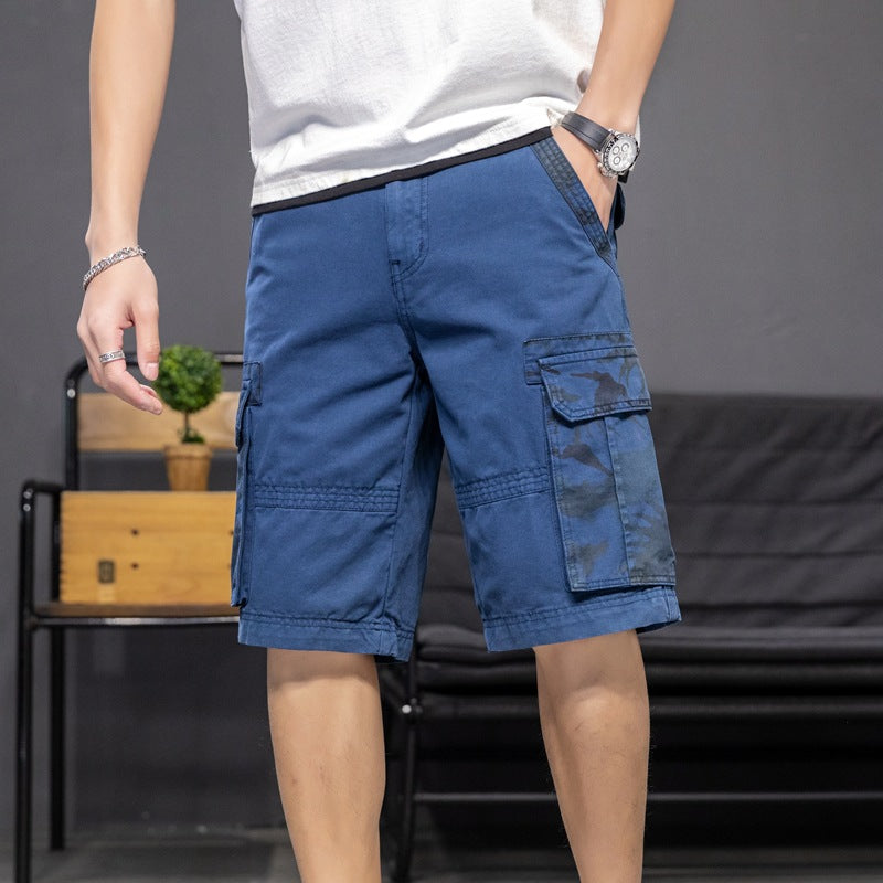 Shorts: Men's fashion, versatile, washed ready-made clothes, dyed and inserted camouflage, Multi Pocket work clothes, casual pants, dynamic pants