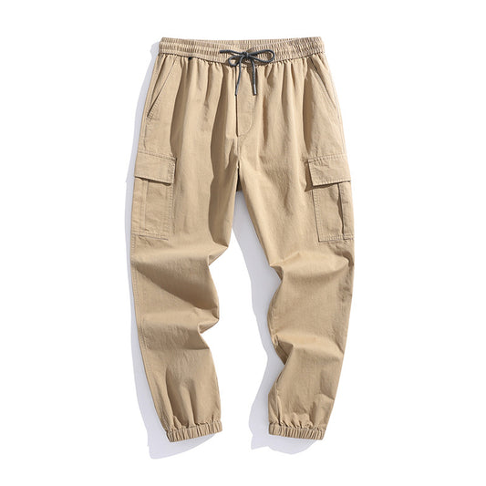 Casual pants: Men's new work clothes trend: solid color Multi Pocket legged work clothes pants