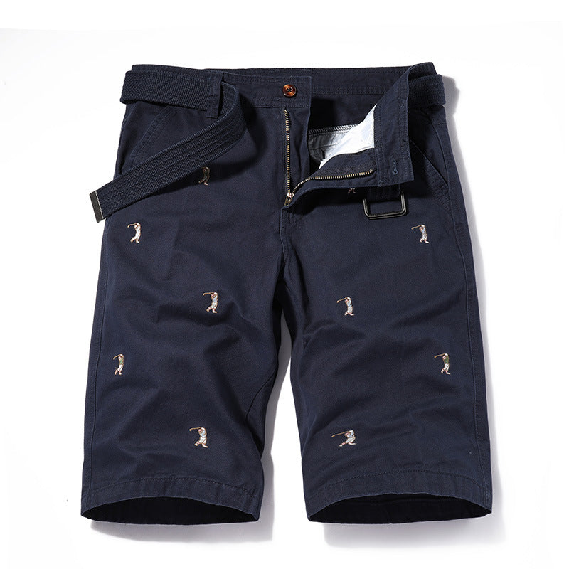 Shorts: Men's simple, classic, versatile, washed Figure Embroidered casual overalls, six point sports pants
