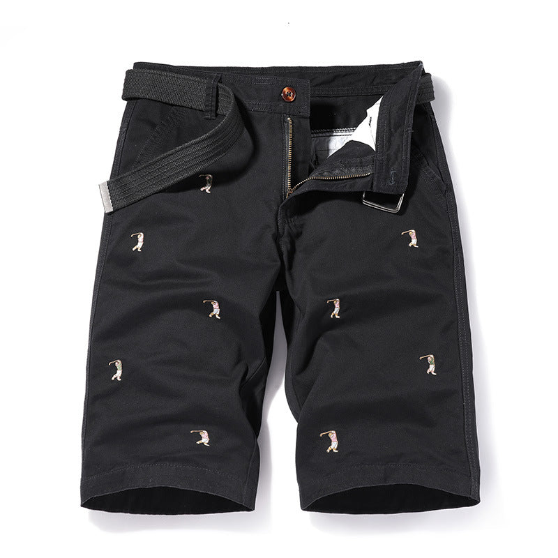 Shorts: Men's simple, classic, versatile, washed Figure Embroidered casual overalls, six point sports pants