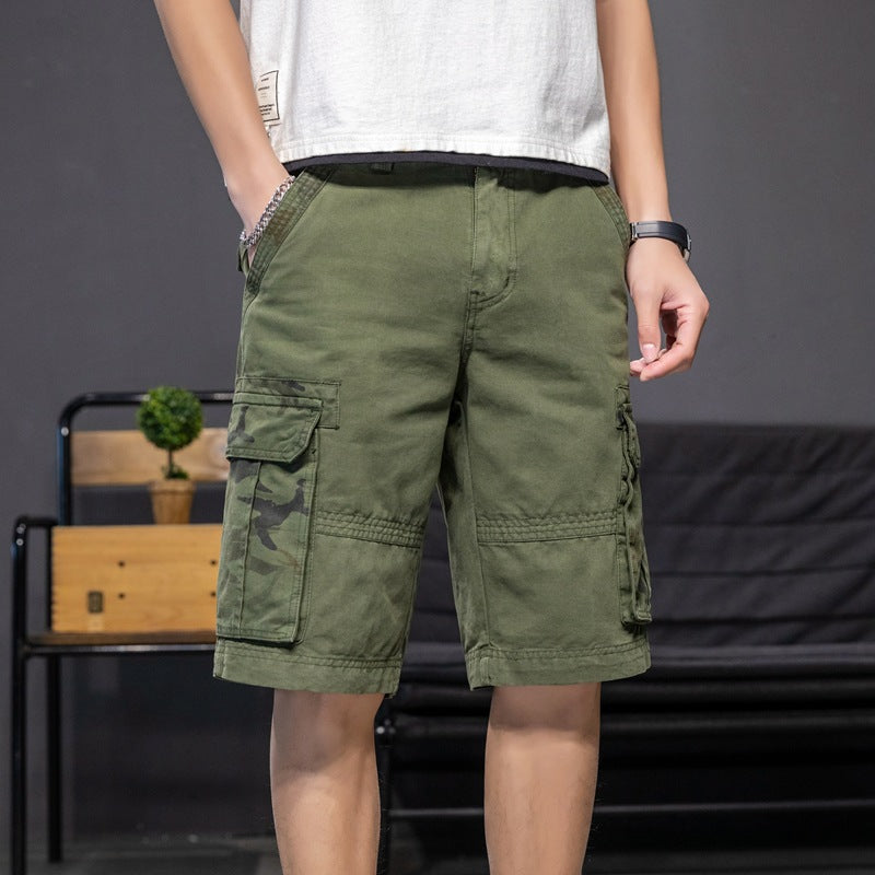 Shorts: Men's fashion, versatile, washed ready-made clothes, dyed and inserted camouflage, Multi Pocket work clothes, casual pants, dynamic pants