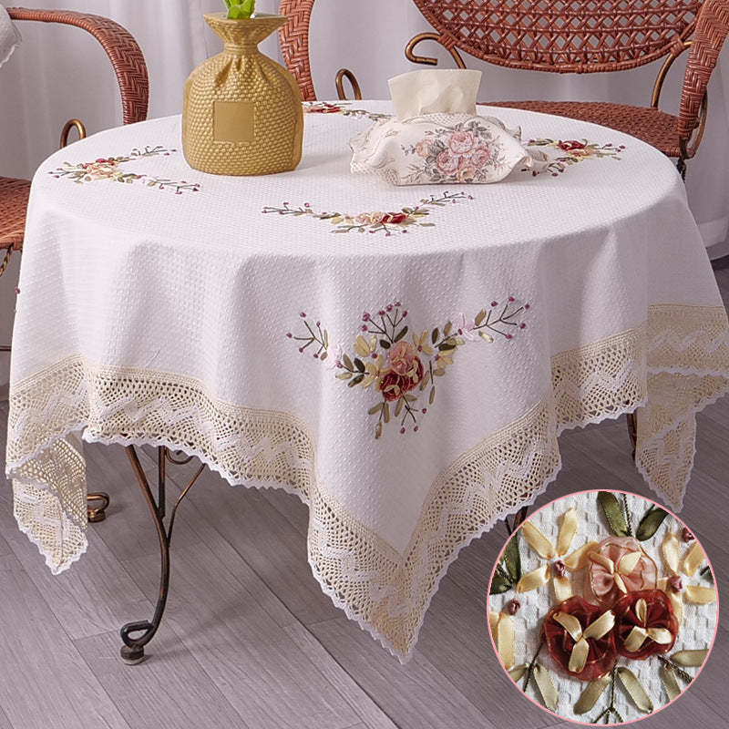 Chinese embroidered table cloth cloth garden table cloth cotton linen table cloth small fresh minimalist round table cloth coffee table cloth