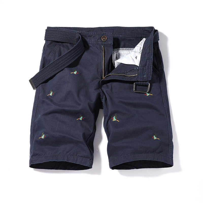 Men's  classic washed animal embroidered cargo Bermuda
