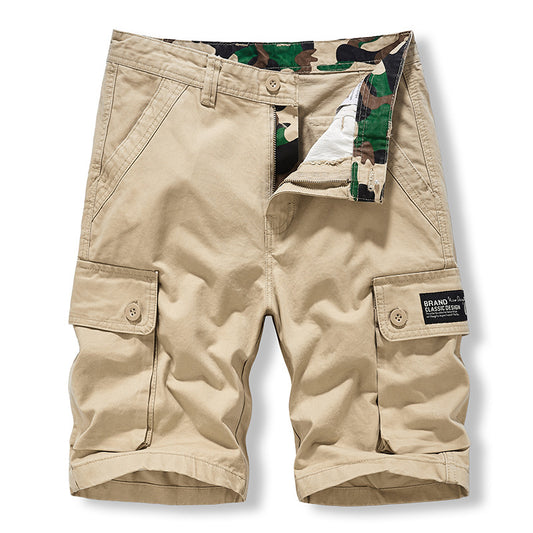 Work Shorts men's casual pure cotton washing sports five point multi bag pants