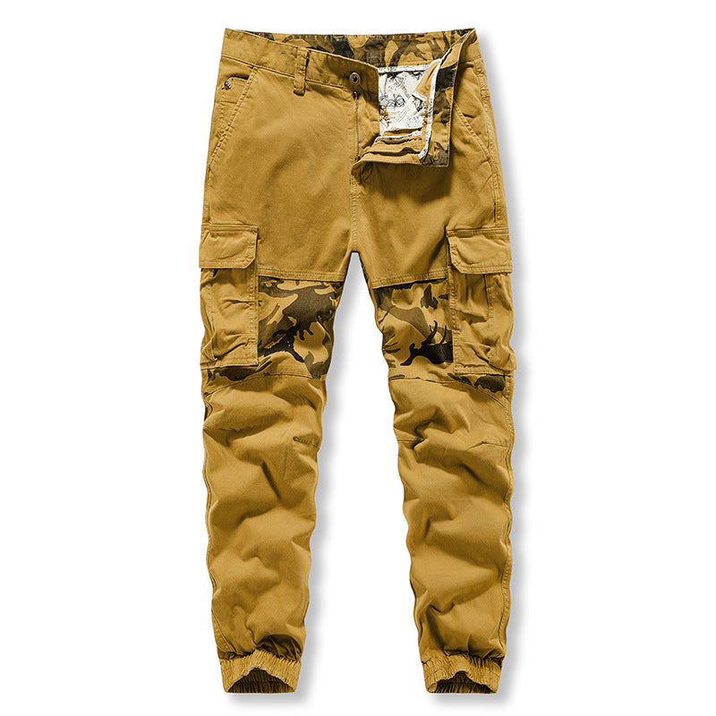 Multi Pocket overalls, men's outdoor sports trend, versatile, washed, spot color, camouflage casual pants