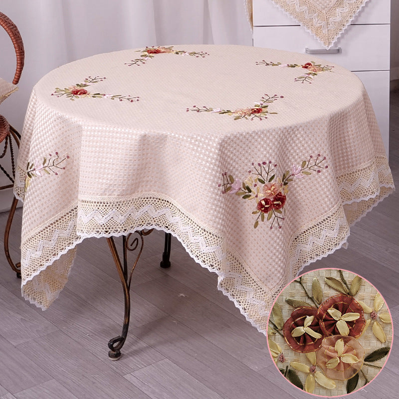 Chinese embroidered table cloth cloth garden table cloth cotton linen table cloth small fresh minimalist round table cloth coffee table cloth