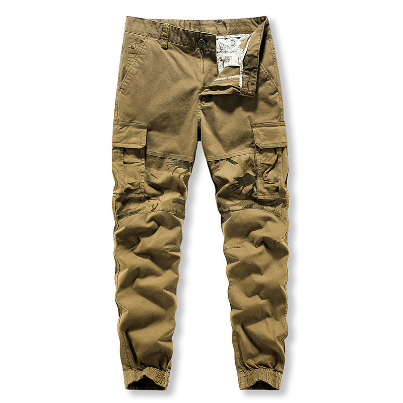 Multi Pocket overalls, men's outdoor sports trend, versatile, washed, spot color, camouflage casual pants